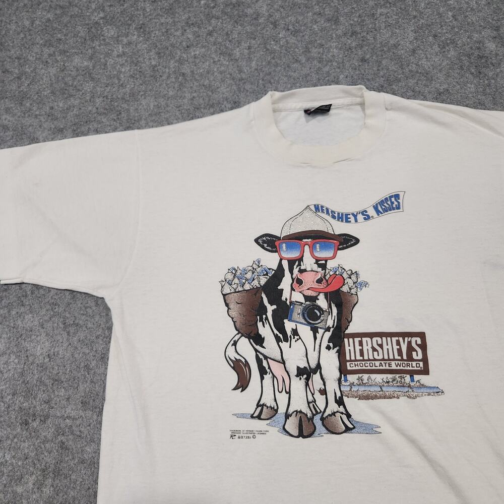 VTG 90s Hersheys Chocolate‎ World Promo Mens L Large Graphic Cow Park T Shirt - Picture 2 of 16